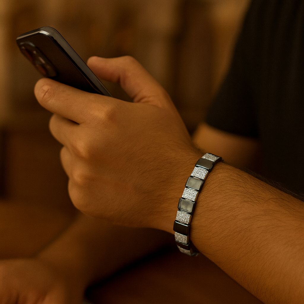 925 Sterling Silver Black Ice Block Bracelet