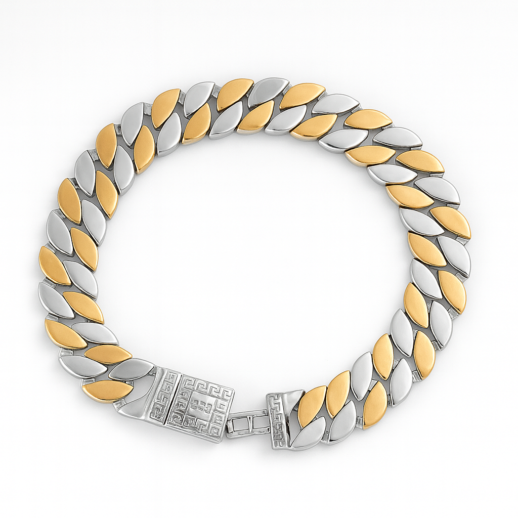 925 Sterling Silver Gold Leaf Cuban Bracelet