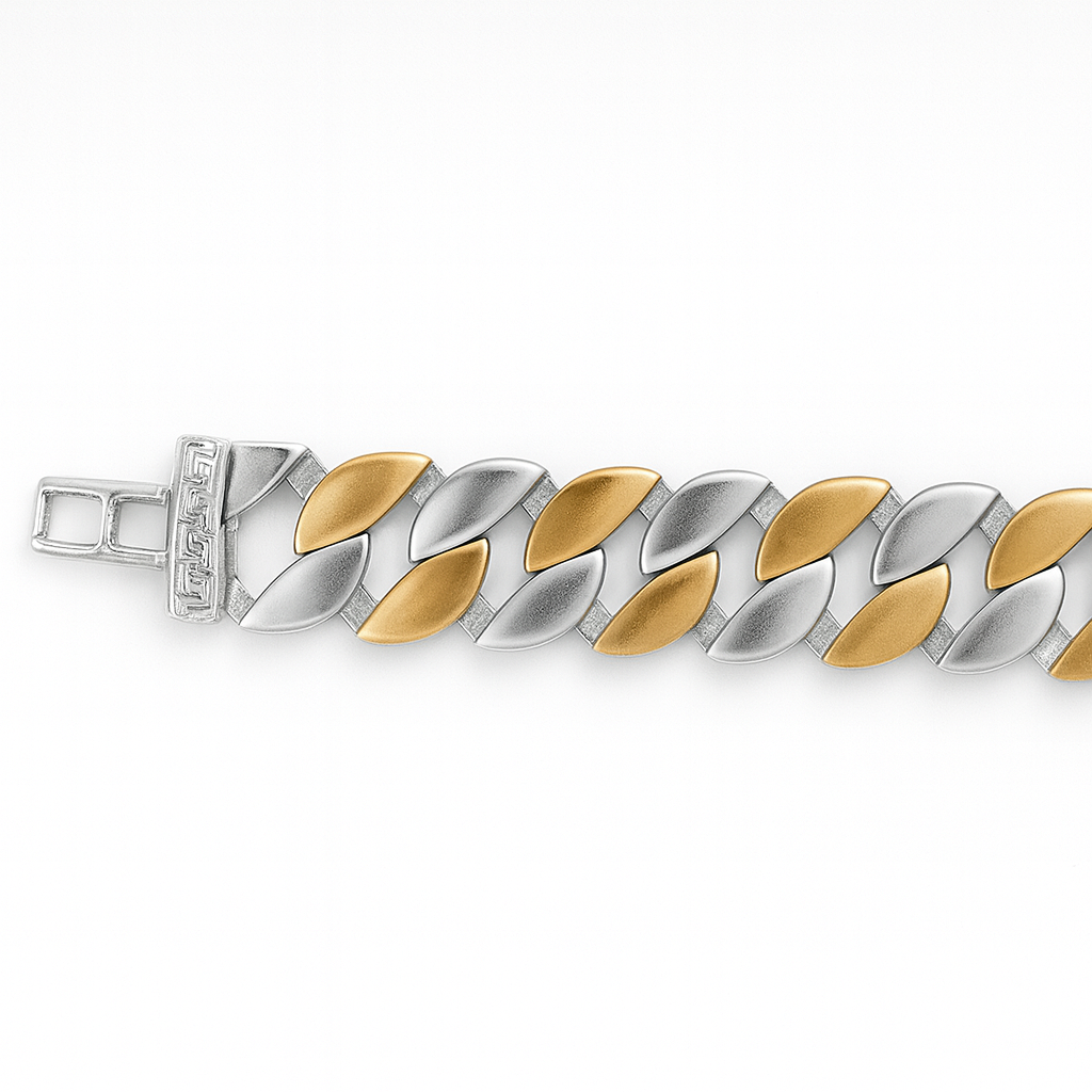 925 Sterling Silver Gold Leaf Cuban Bracelet