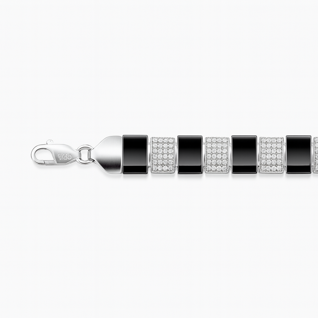 925 Sterling Silver Black Ice Block Bracelet