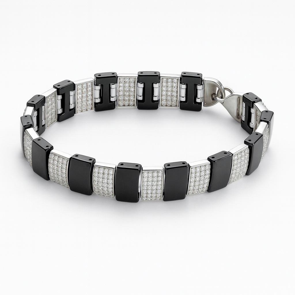 925 Sterling Silver Black Ice Block Bracelet