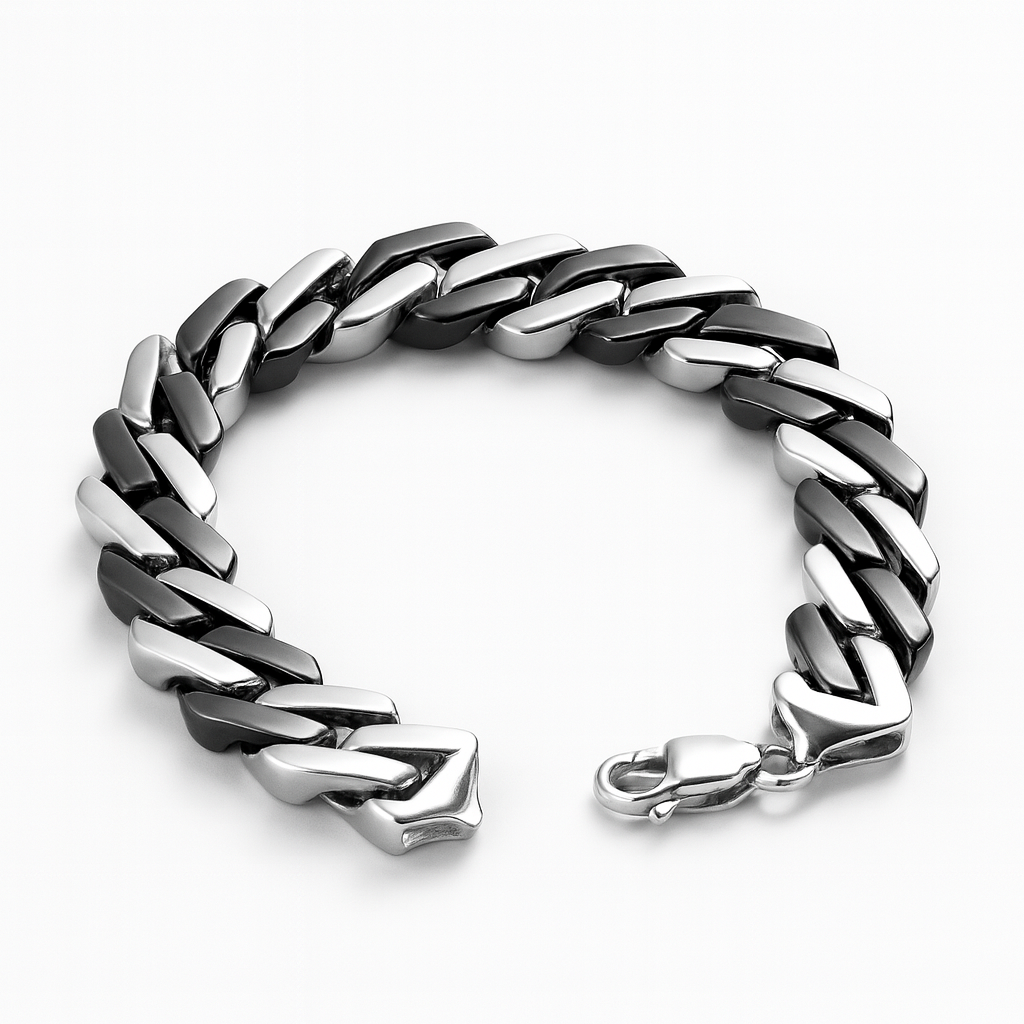 925 Sterling Silver Onyx Cuban Link Bracelet