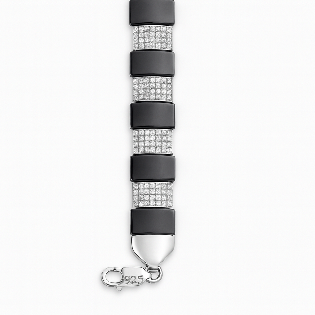 925 Sterling Silver Black Ice Block Bracelet