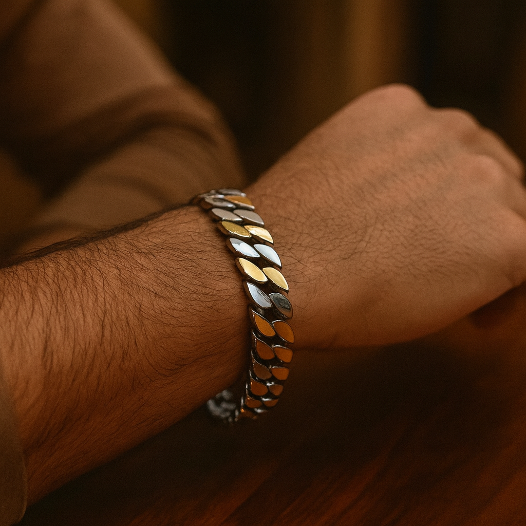 925 Sterling Silver Gold Leaf Cuban Bracelet