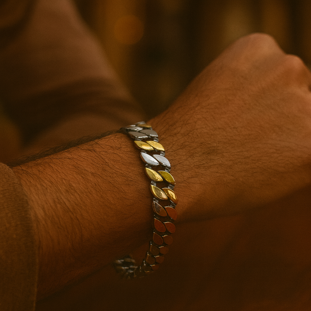 925 Sterling Silver Gold Leaf Cuban Bracelet