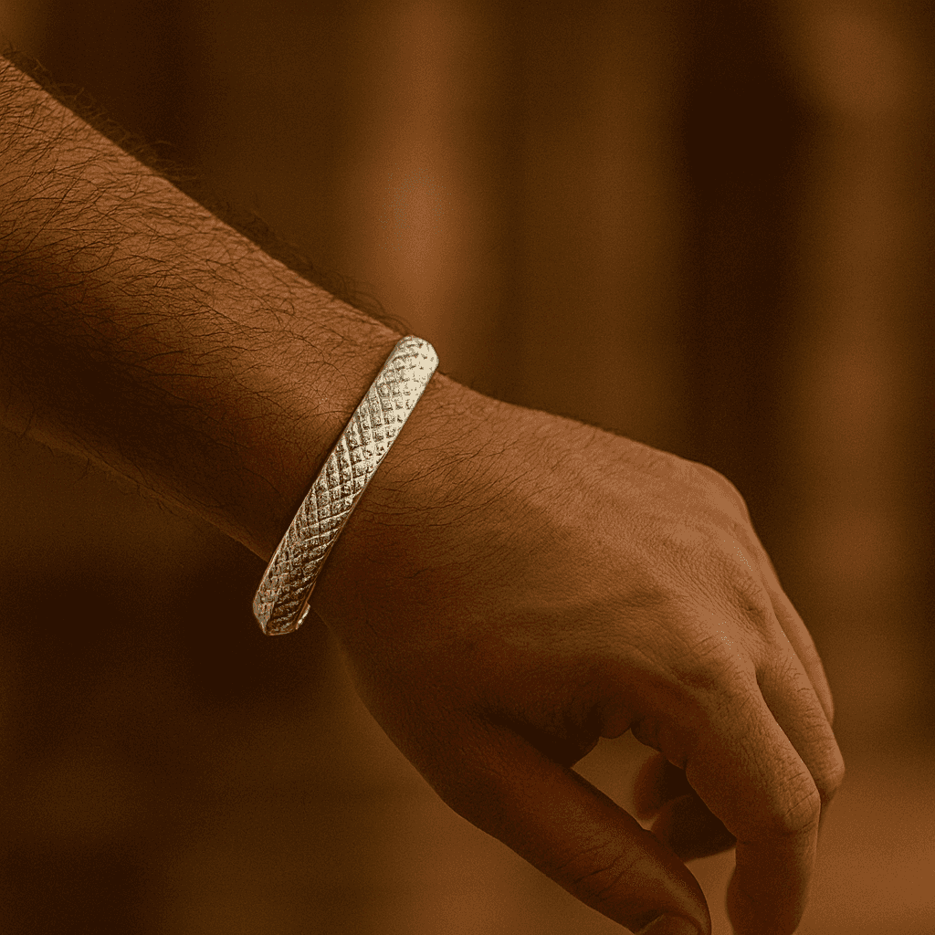 925 Sterling Silver Royal Diamond Cut Kada - Celestora - India - - - Cuff / Kada for Men, Boys, Gift for Men, Brother, Boyfriend, Husband