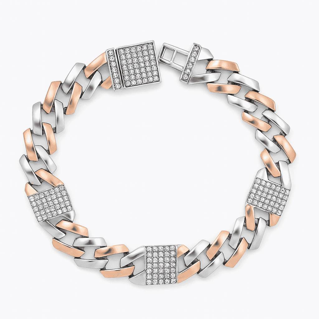 Silver Modern Edge Cuban Bracelet - Celestora - India - Rose Gold - - Bracelet for Men, Boys, Gift for Men, Brother, Boyfriend, Husband