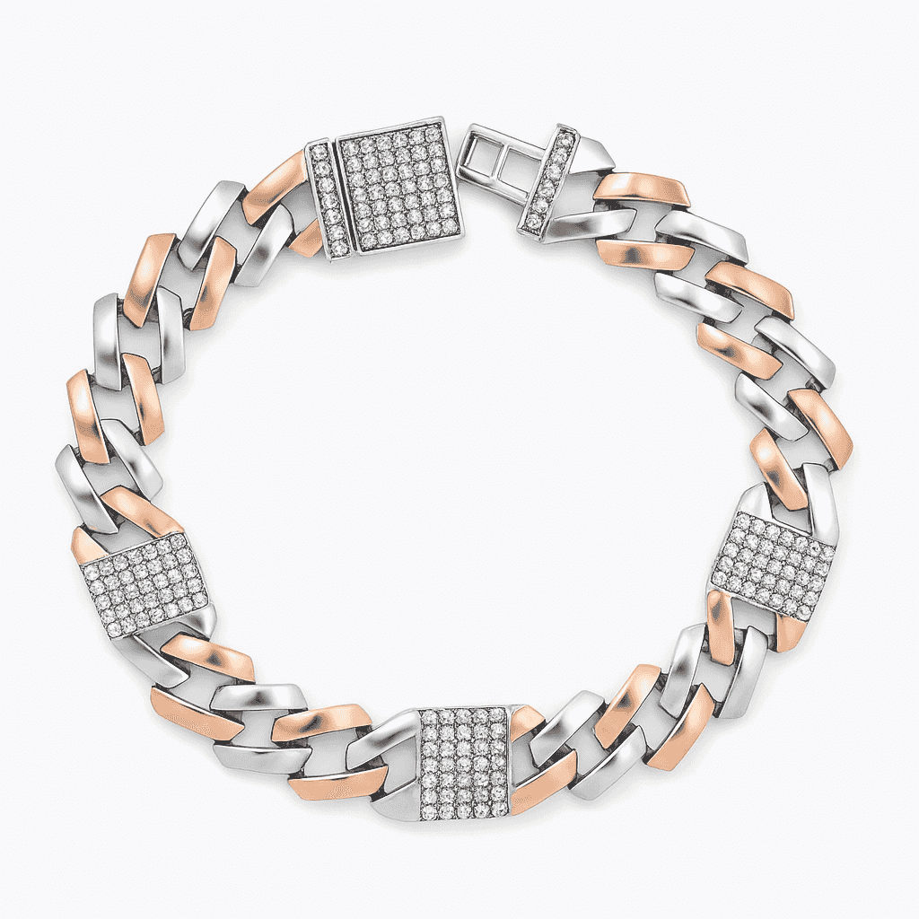 Silver Modern Edge Cuban Bracelet - Celestora - India - Rose Gold - men, new - Bracelet
