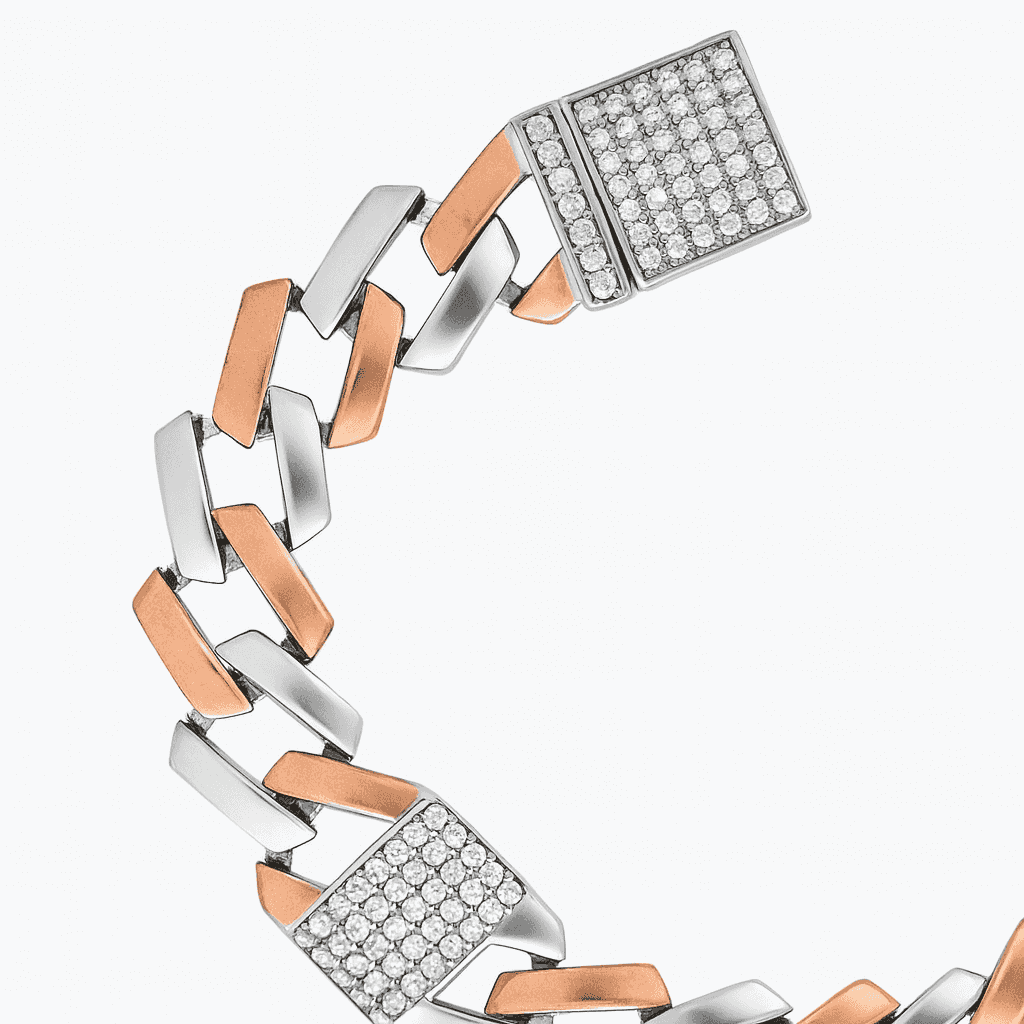 Silver Modern Edge Cuban Bracelet - Celestora - India - Rose Gold - men, new - Bracelet