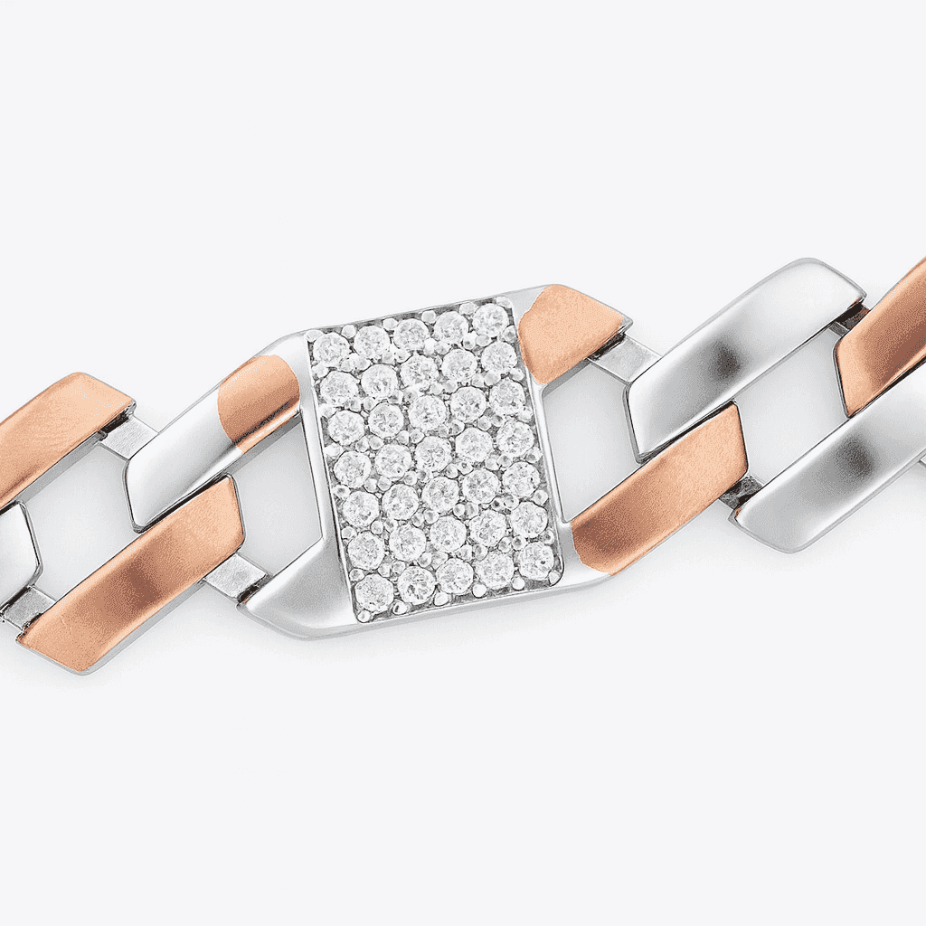 Silver Modern Edge Cuban Bracelet - Celestora - India - Rose Gold - men, new - Bracelet