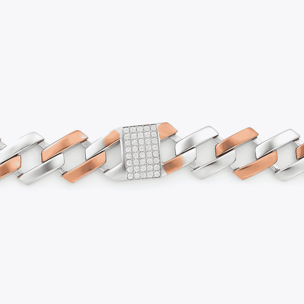 Silver Modern Edge Cuban Bracelet - Celestora - India - Rose Gold - men, new - Bracelet