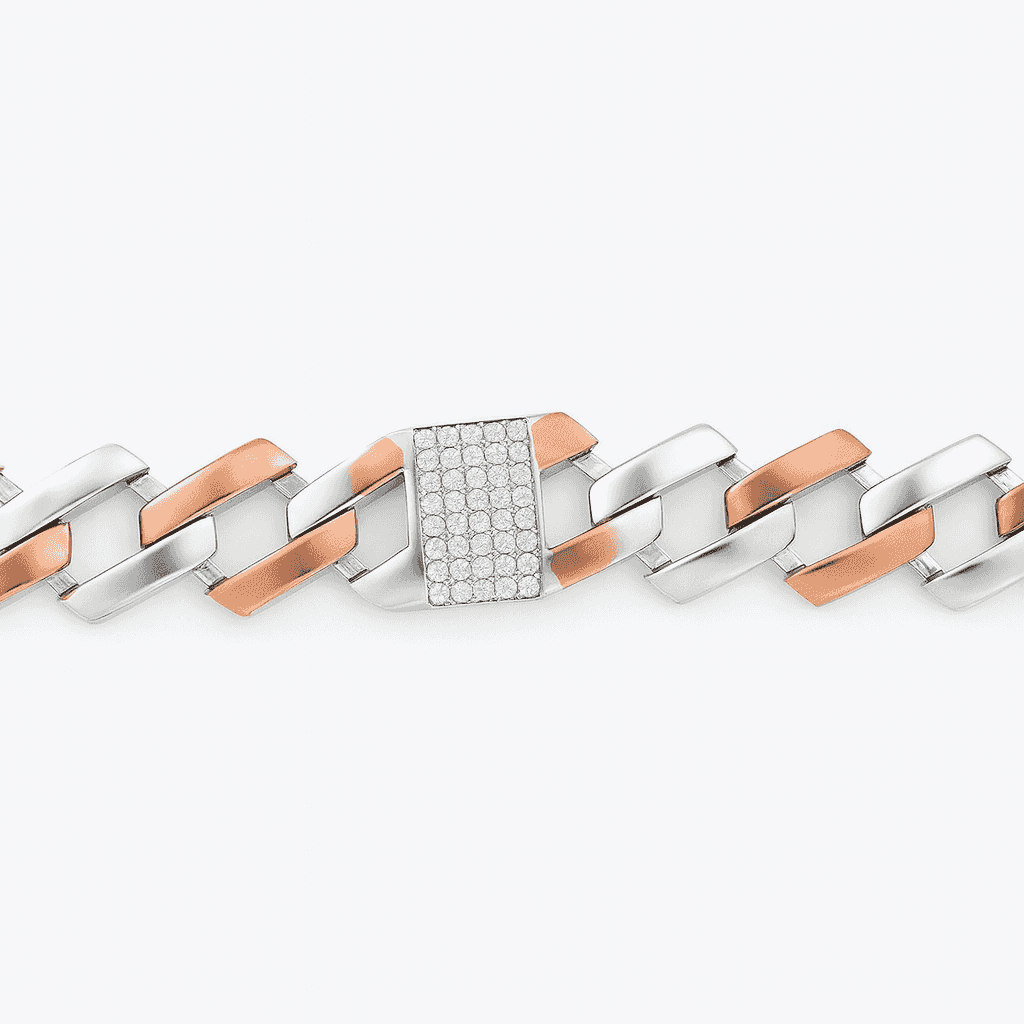 Silver Modern Edge Cuban Bracelet - Celestora - India - Rose Gold - - Bracelet for Men, Boys, Gift for Men, Brother, Boyfriend, Husband