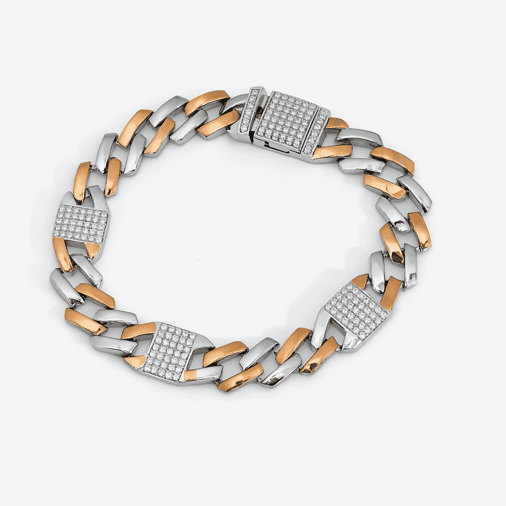 Silver Modern Edge Cuban Bracelet - Celestora - India - Rose Gold - men, new - Bracelet