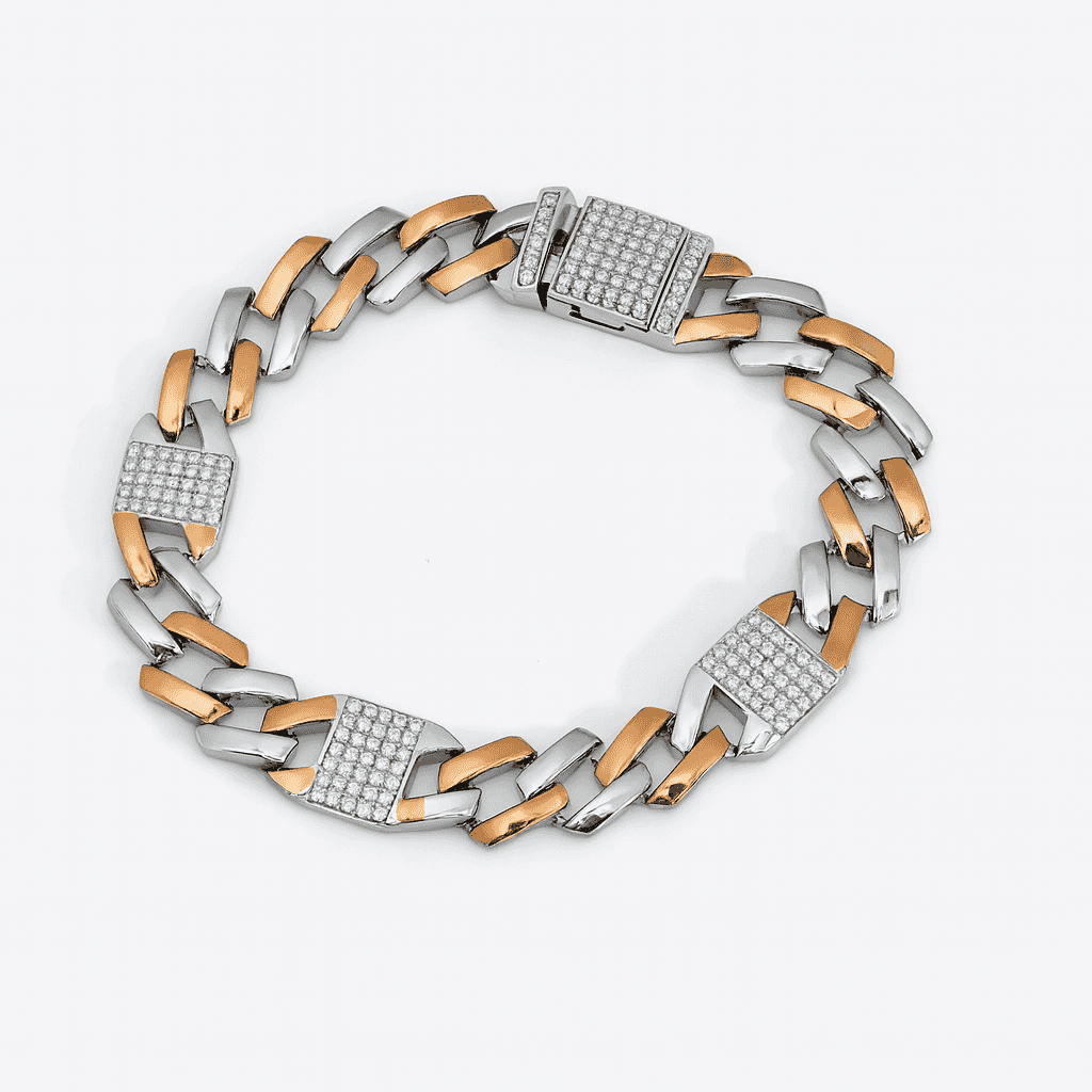 Silver Modern Edge Cuban Bracelet - Celestora - India - Rose Gold - - Bracelet for Men, Boys, Gift for Men, Brother, Boyfriend, Husband