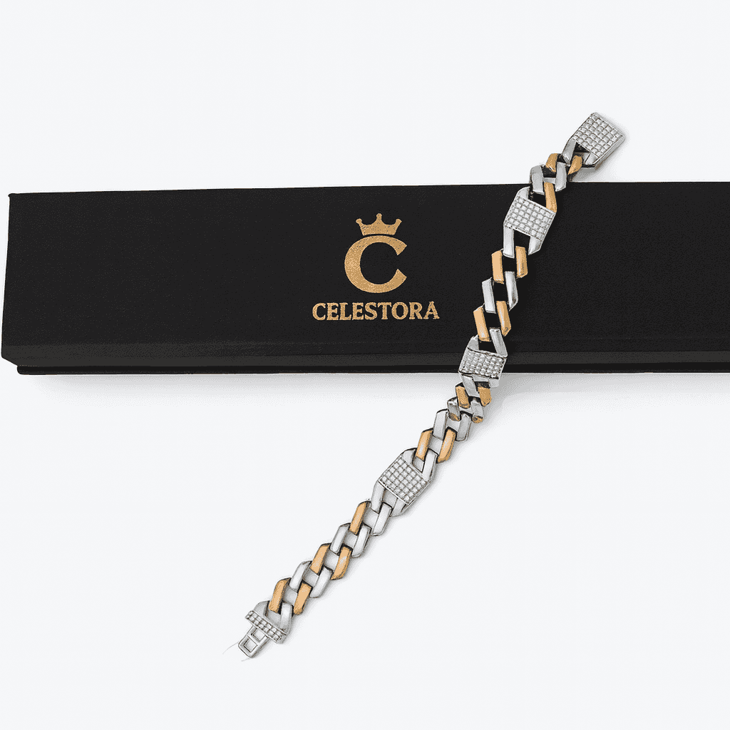 Silver Modern Edge Cuban Bracelet - Celestora - India - Rose Gold - - Bracelet for Men, Boys, Gift for Men, Brother, Boyfriend, Husband