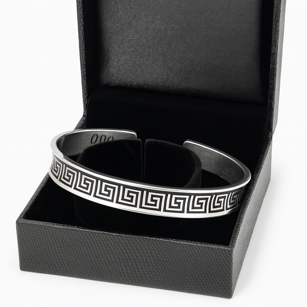 925 Sterling Silver Royal Greek Key Cuff