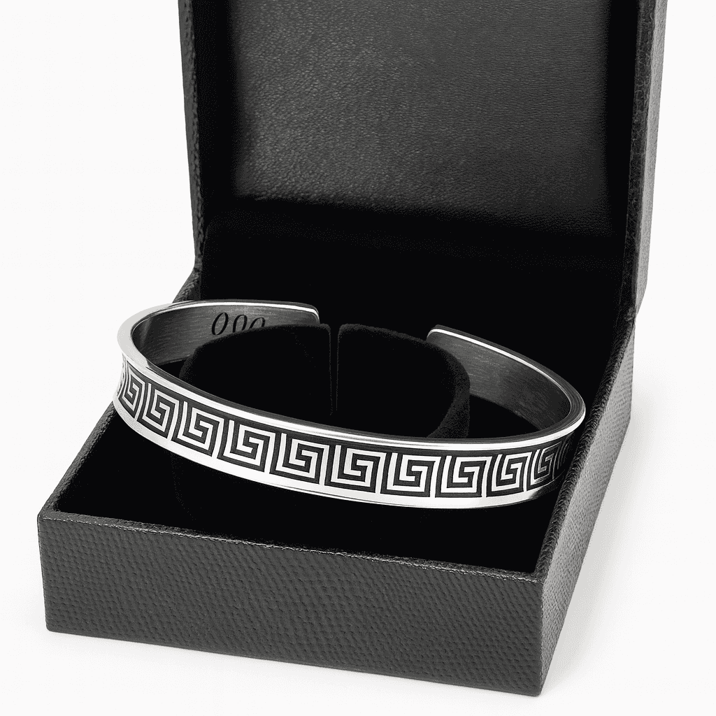 925 Sterling Silver Royal Greek Key Cuff - Celestora - India - - - Cuff / Kada for Men, Boys, Gift for Men, Brother, Boyfriend, Husband