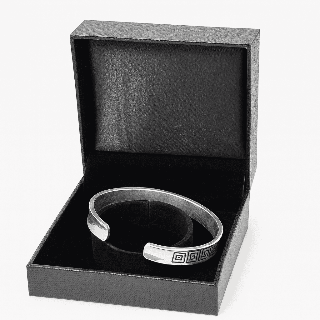 925 Sterling Silver Royal Greek Key Cuff - Celestora - India - - - Cuff / Kada for Men, Boys, Gift for Men, Brother, Boyfriend, Husband