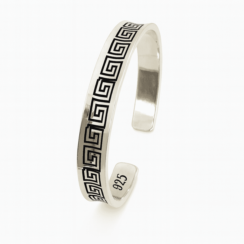 925 Sterling Silver Royal Greek Key Cuff - Celestora - India - - - Cuff / Kada for Men, Boys, Gift for Men, Brother, Boyfriend, Husband
