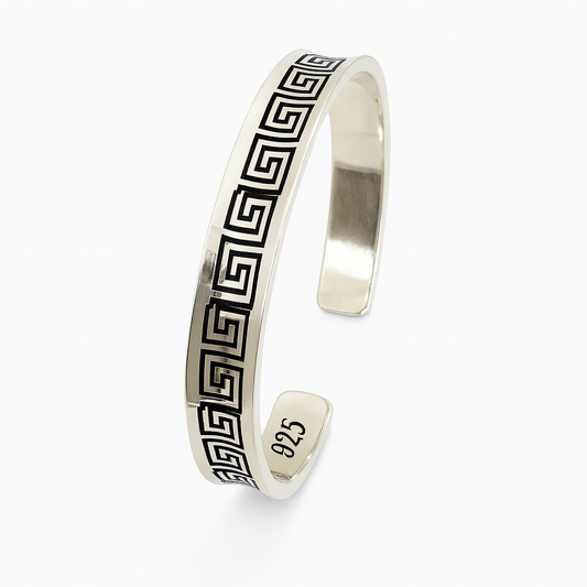 925 Sterling Silver Royal Greek Key Cuff