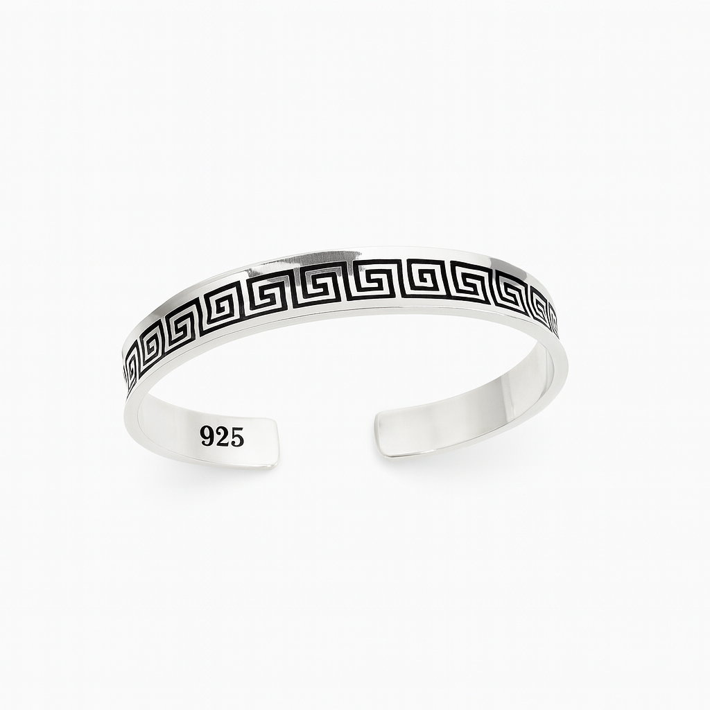 925 Sterling Silver Royal Greek Key Cuff