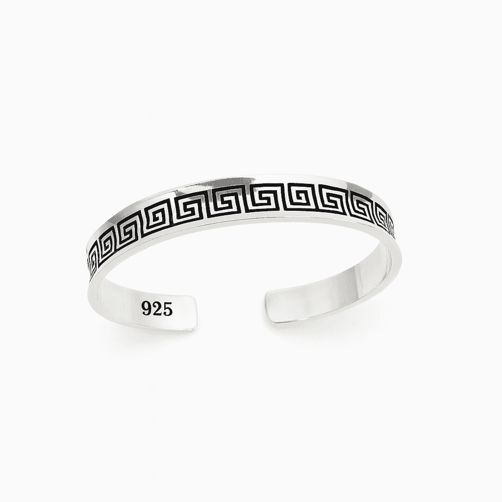 925 Sterling Silver Royal Greek Key Cuff - Celestora - India - - - Cuff / Kada for Men, Boys, Gift for Men, Brother, Boyfriend, Husband