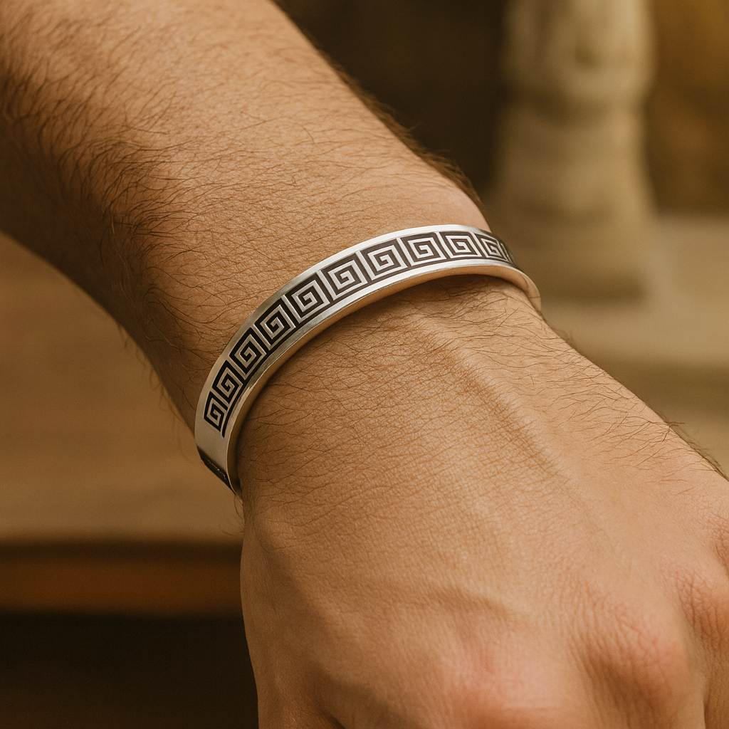 925 Sterling Silver Royal Greek Key Cuff
