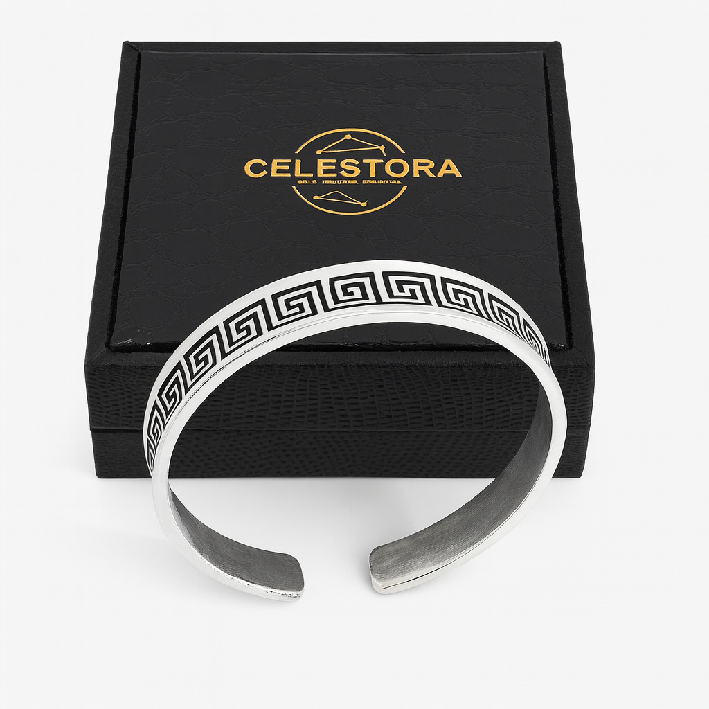 925 Sterling Silver Royal Greek Key Cuff