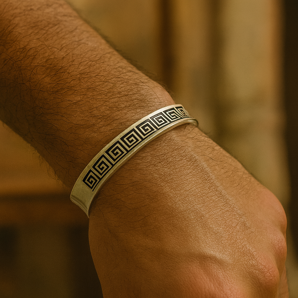 925 Sterling Silver Royal Greek Key Cuff