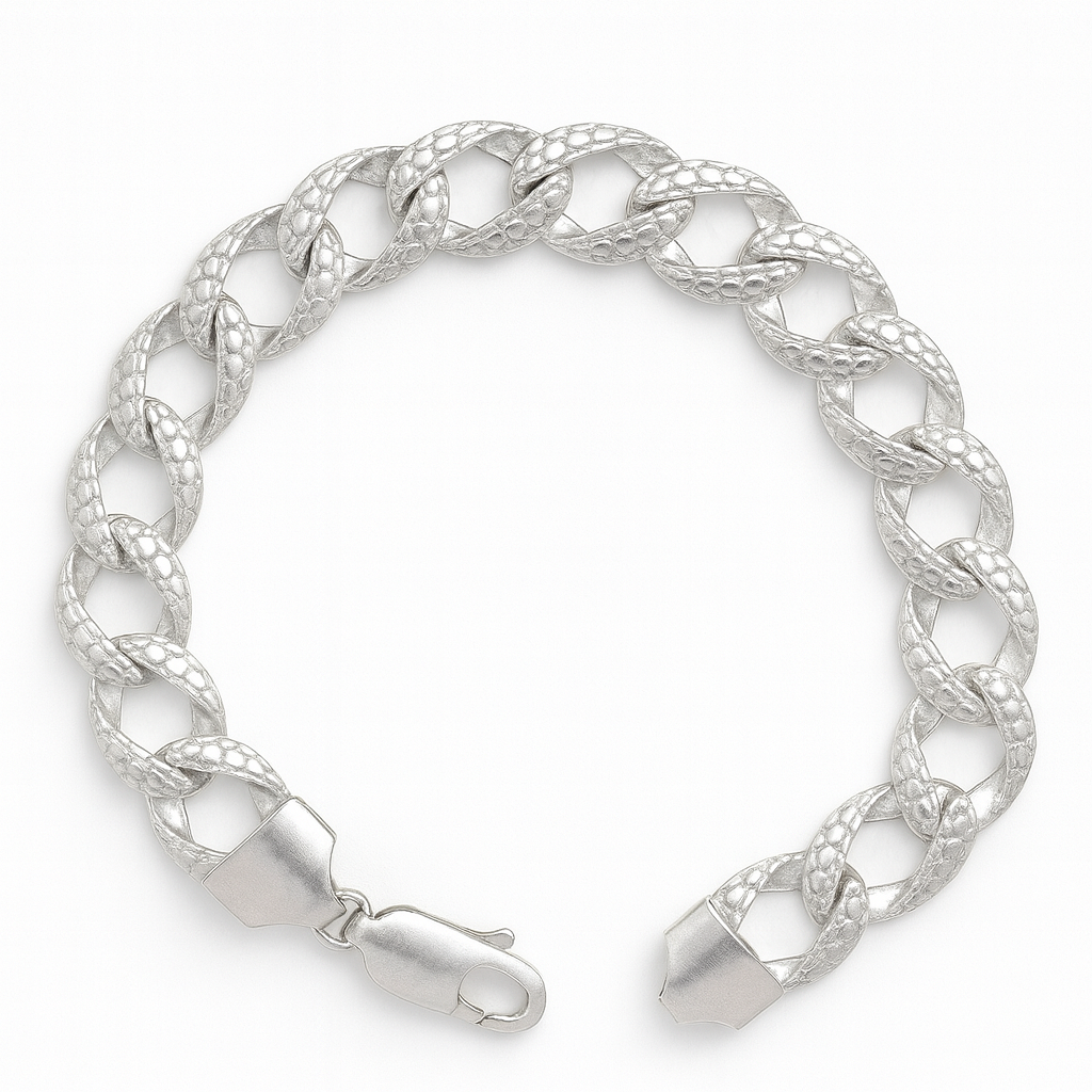 925 Sterling Silver Croc Pattern Link Cuban Bracelet
