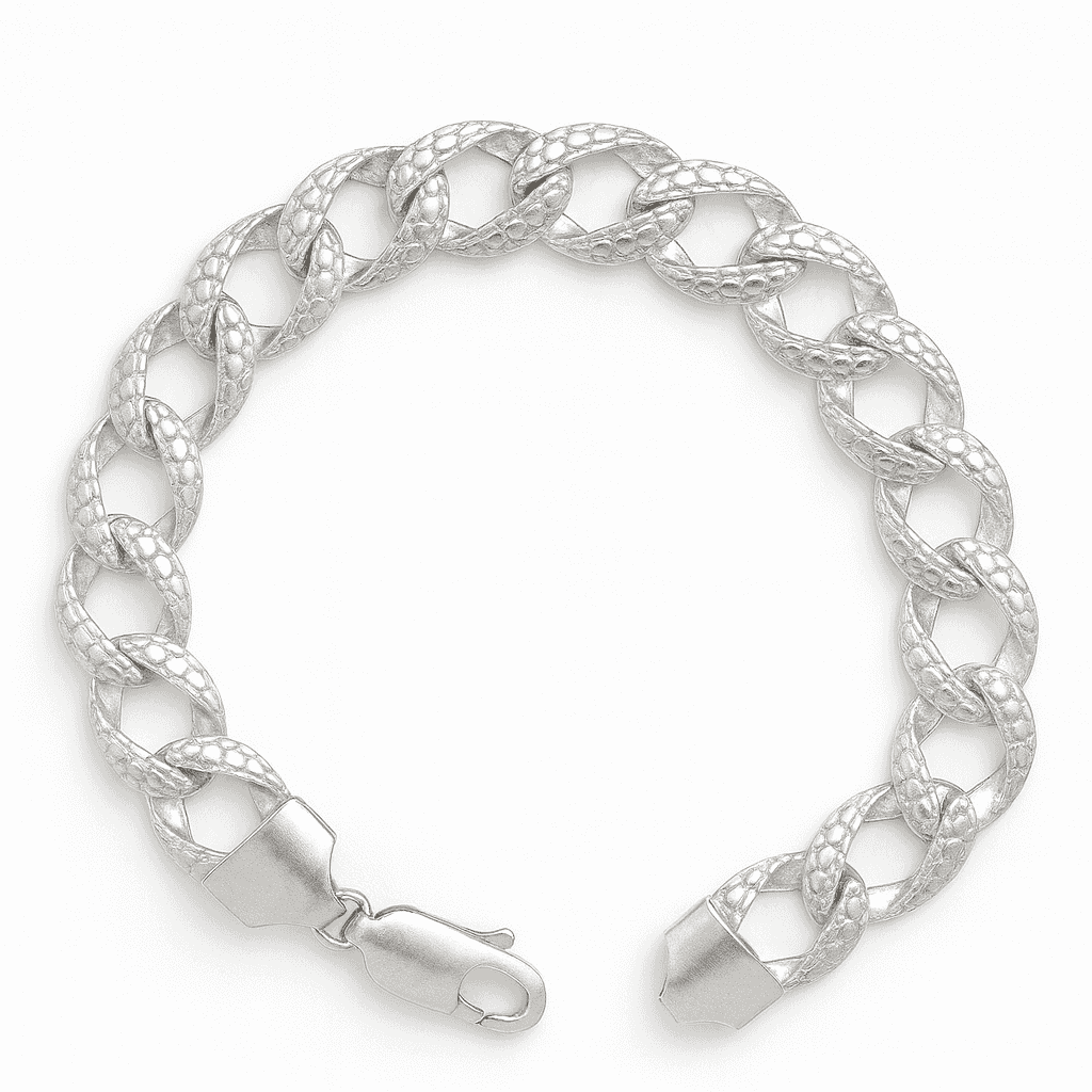 925 Sterling Silver Croc Pattern Link Cuban Bracelet - Celestora - India - - - Bracelet for Men, Boys, Gift for Men, Brother, Boyfriend, Husband