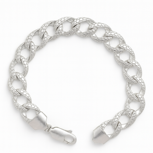 925 Sterling Silver Croc Pattern Link Cuban Bracelet