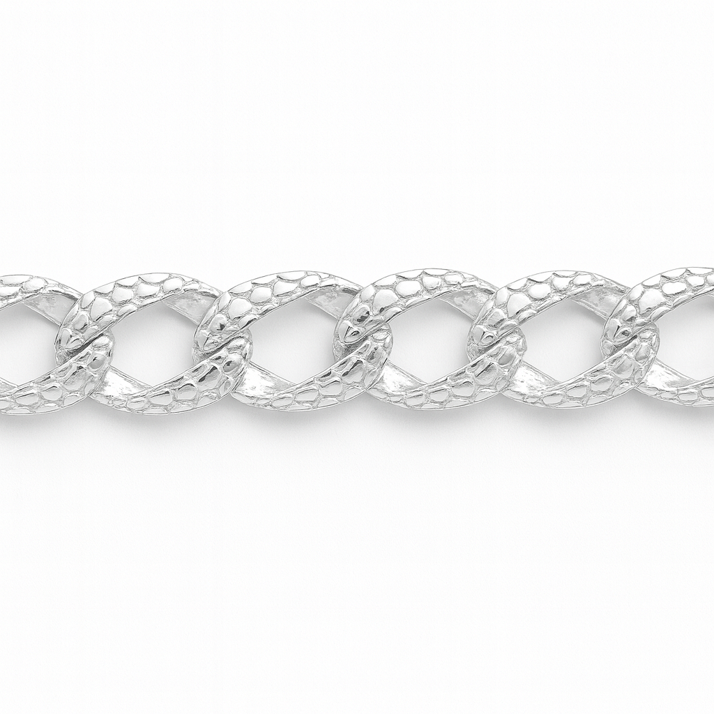 925 Sterling Silver Croc Pattern Link Cuban Bracelet