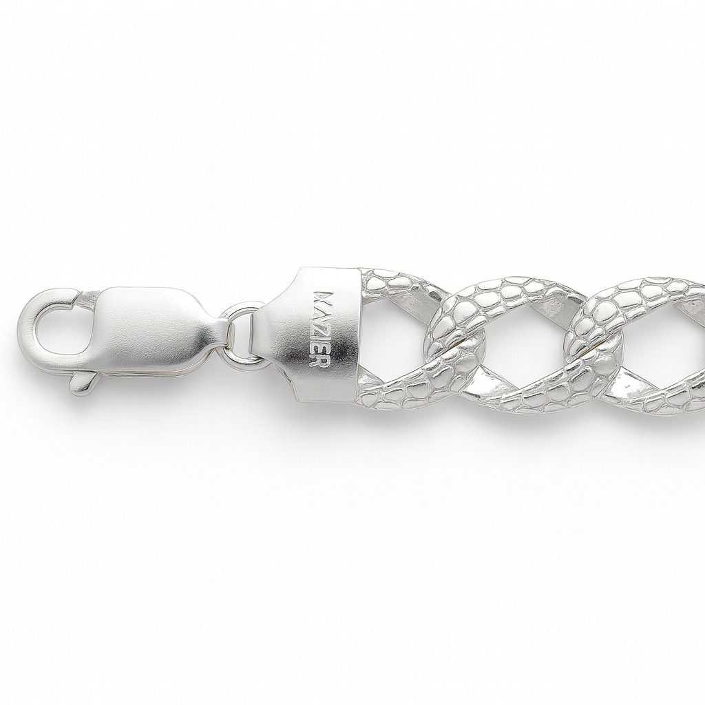 925 Sterling Silver Croc Pattern Link Cuban Bracelet