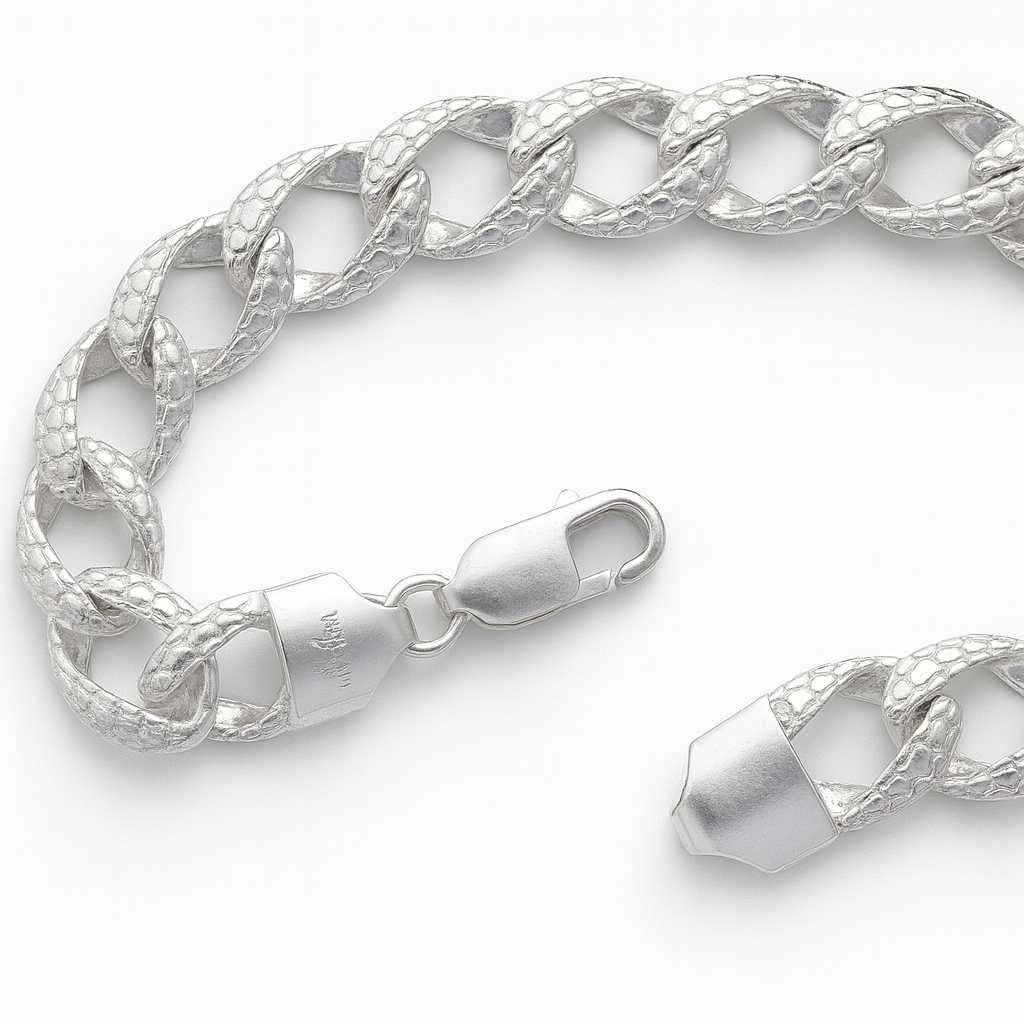 925 Sterling Silver Croc Pattern Link Cuban Bracelet