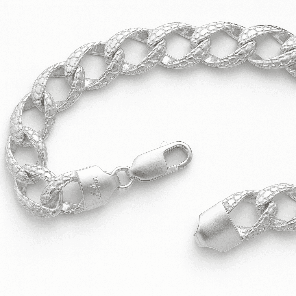 925 Sterling Silver Croc Pattern Link Cuban Bracelet - Celestora - India - - - Bracelet for Men, Boys, Gift for Men, Brother, Boyfriend, Husband