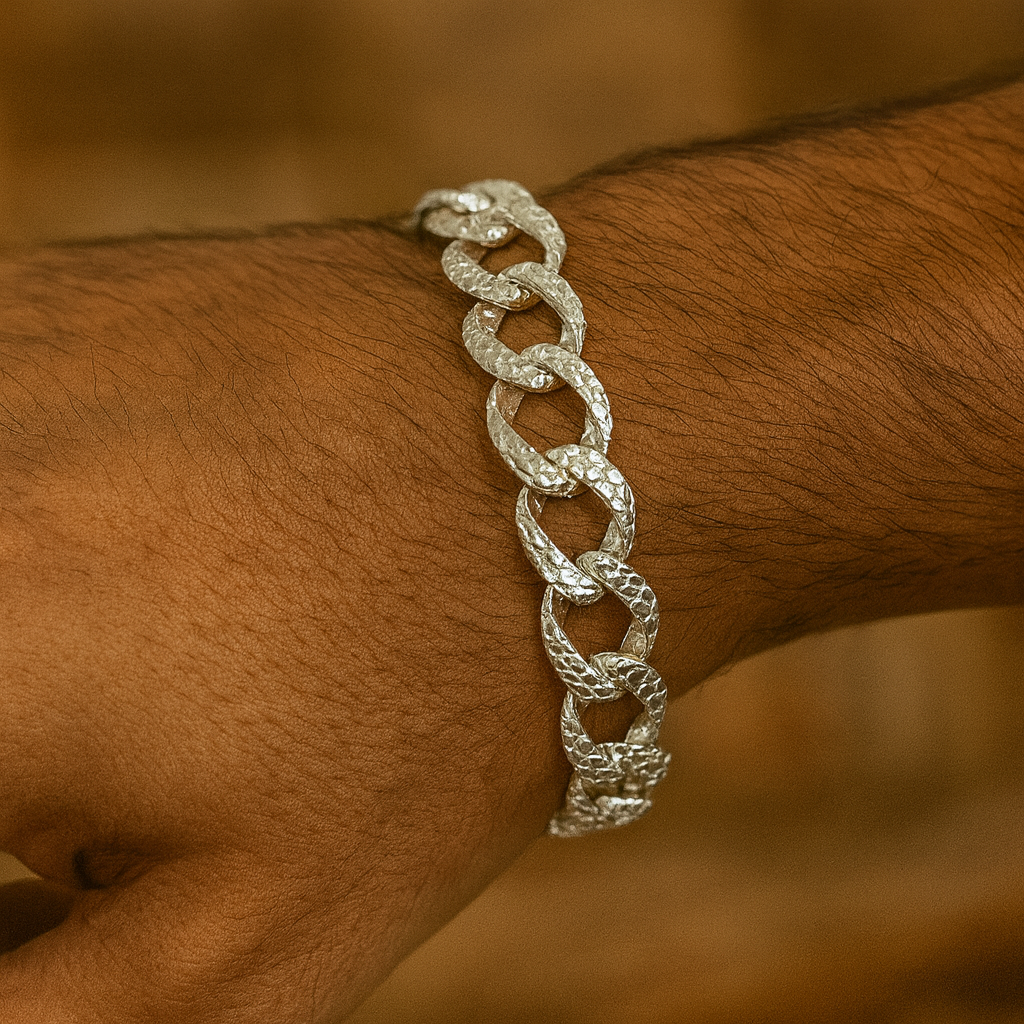 925 Sterling Silver Croc Pattern Link Cuban Bracelet