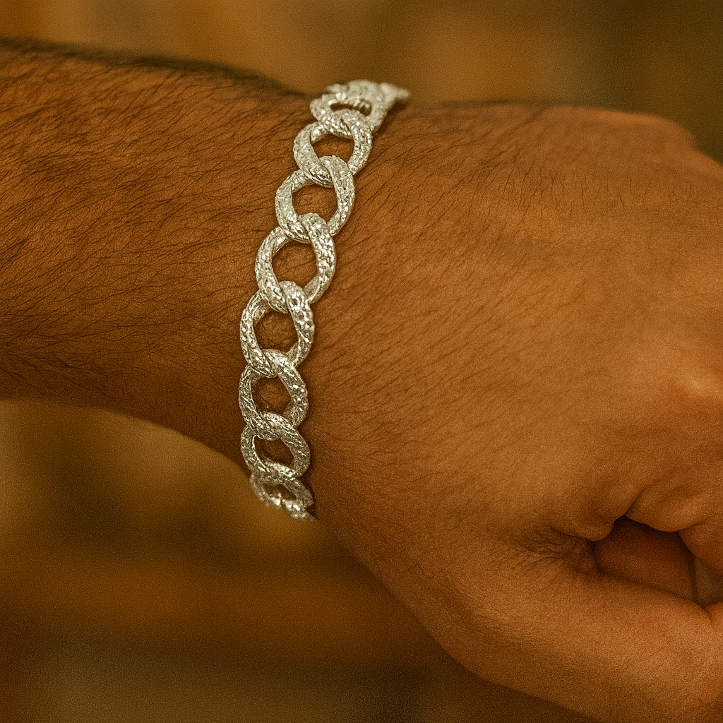 925 Sterling Silver Croc Pattern Link Cuban Bracelet