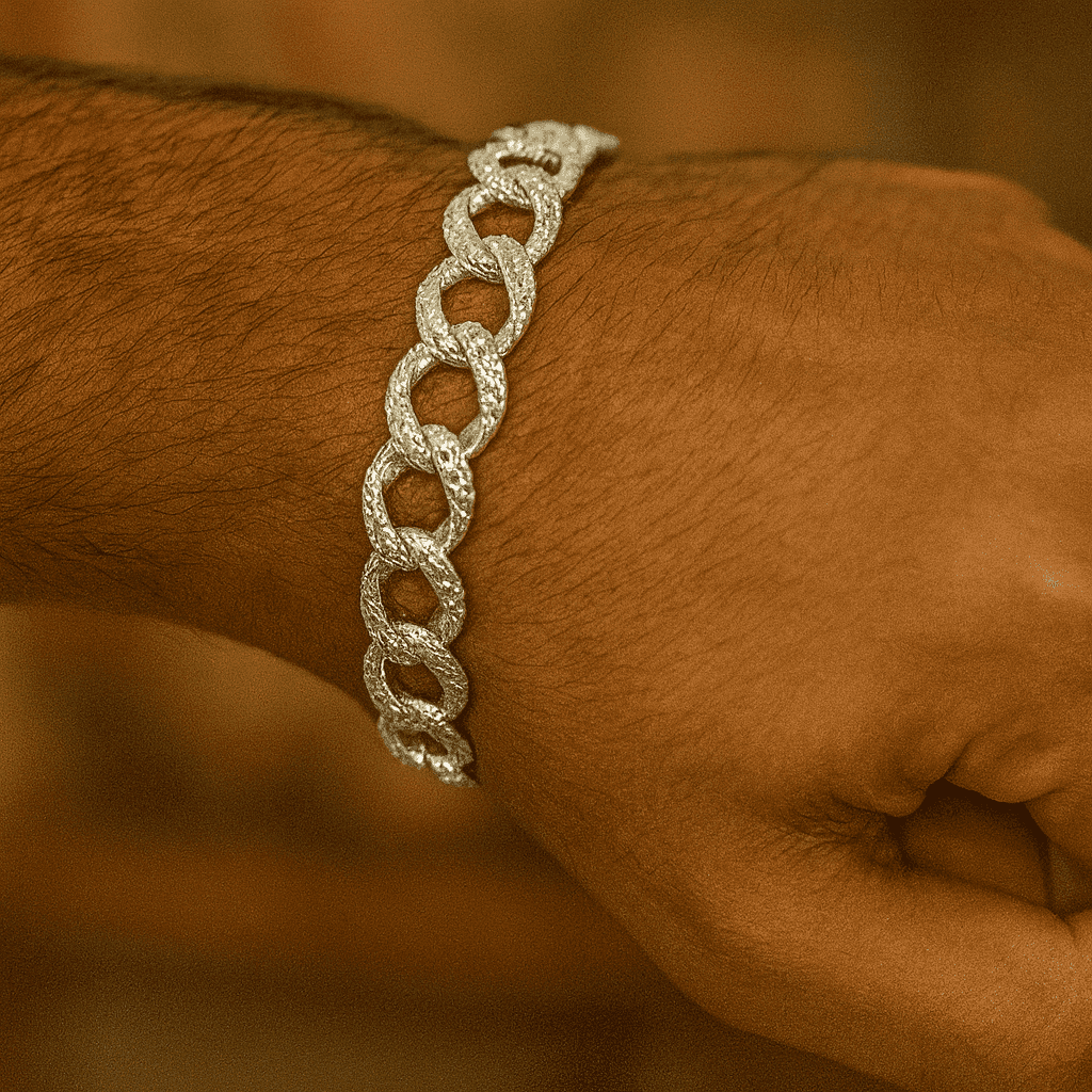 925 Sterling Silver Croc Pattern Link Cuban Bracelet - Celestora - India - - - Bracelet for Men, Boys, Gift for Men, Brother, Boyfriend, Husband