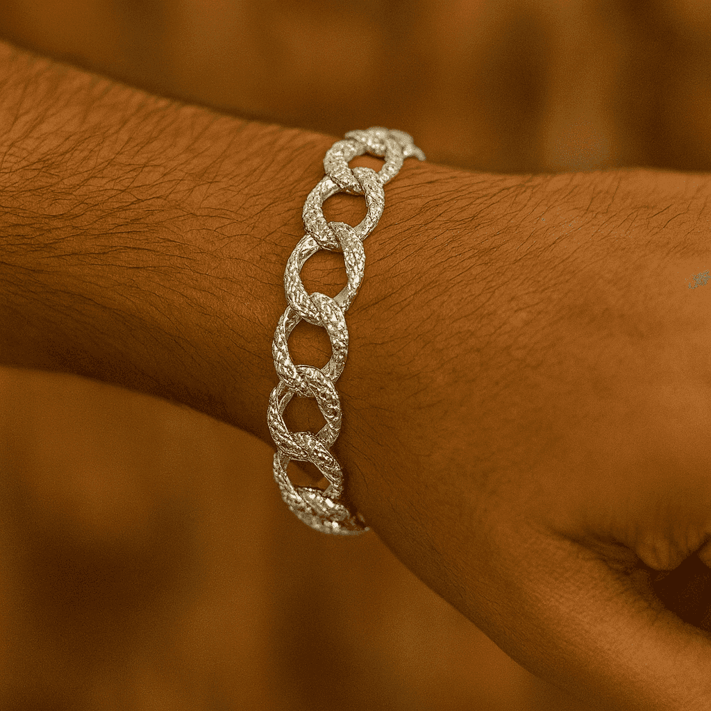 925 Sterling Silver Croc Pattern Link Cuban Bracelet - Celestora - India - - - Bracelet for Men, Boys, Gift for Men, Brother, Boyfriend, Husband