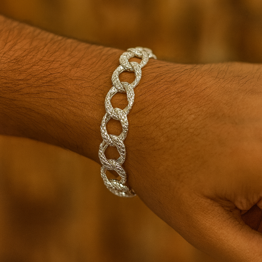 925 Sterling Silver Croc Pattern Link Cuban Bracelet