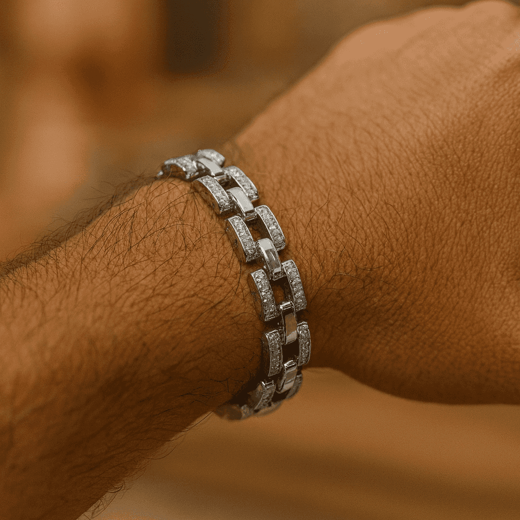 The 925 Sterling Silver Iced Box Link Bracelet - Celestora - India - - - Bracelet for Men, Boys, Gift for Men, Brother, Boyfriend, Husband