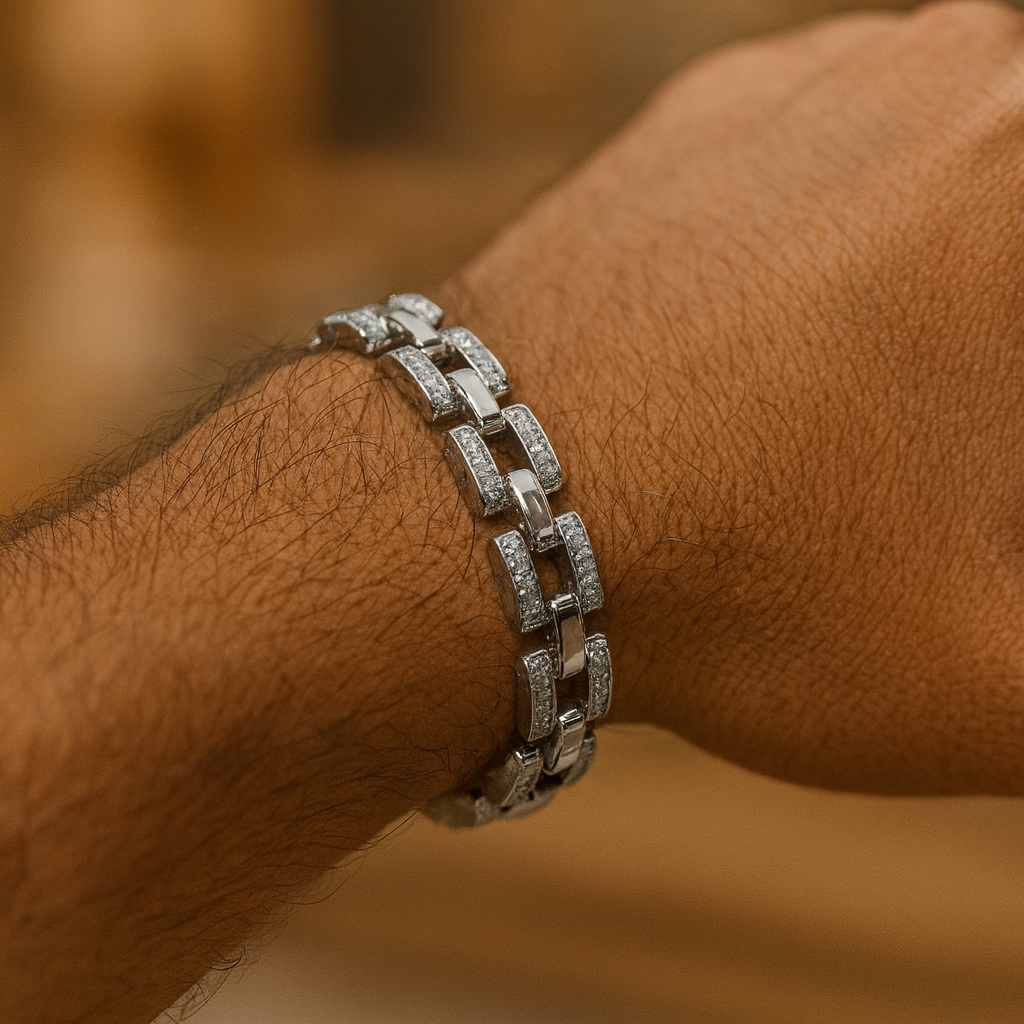 The 925 Sterling Silver Iced Box Link Bracelet