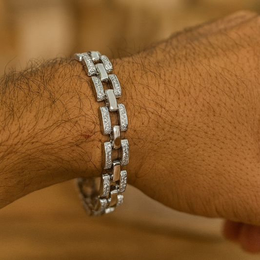 The 925 Sterling Silver Iced Box Link Bracelet