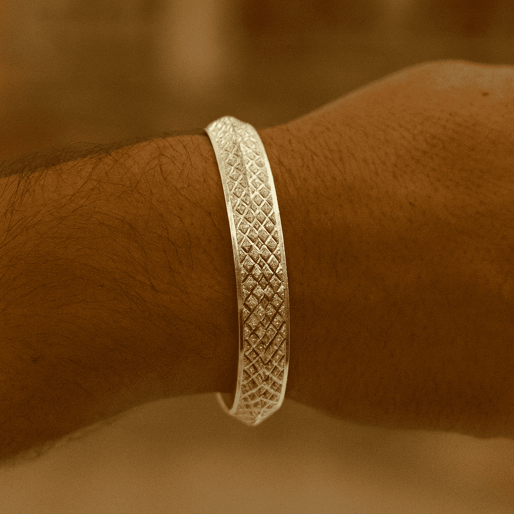 925 Sterling Silver Royal Diamond Cut Kada - Celestora - India - - - Cuff / Kada for Men, Boys, Gift for Men, Brother, Boyfriend, Husband