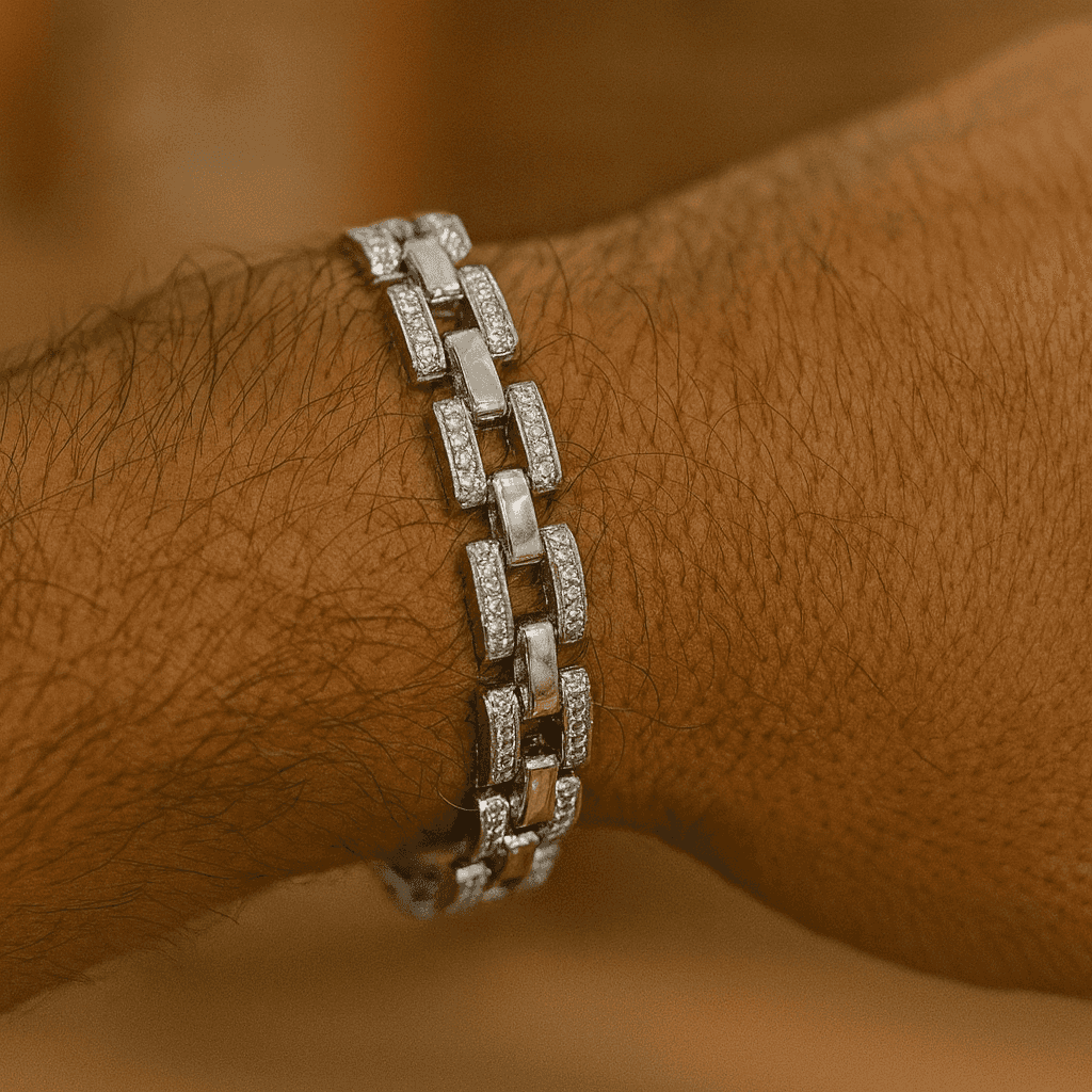 The 925 Sterling Silver Iced Box Link Bracelet - Celestora - India - - - Bracelet for Men, Boys, Gift for Men, Brother, Boyfriend, Husband