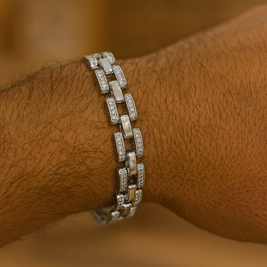 The 925 Sterling Silver Iced Box Link Bracelet