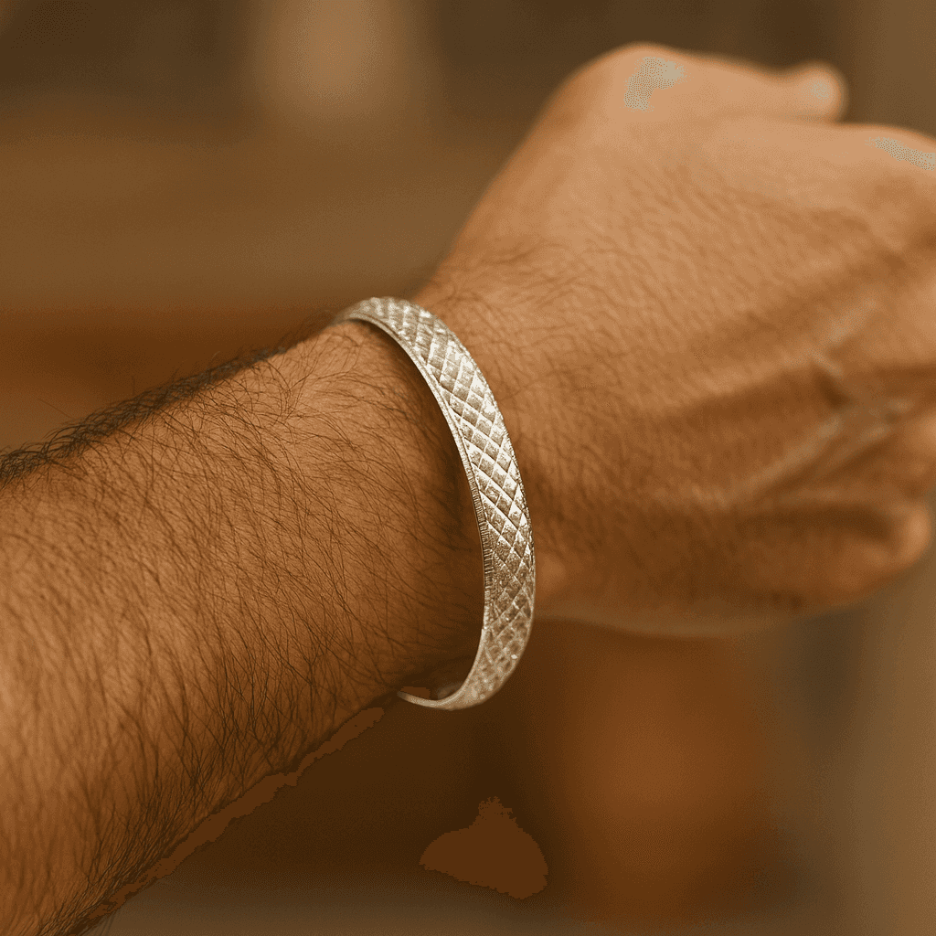 925 Sterling Silver Royal Diamond Cut Kada - Celestora - India - - - Cuff / Kada for Men, Boys, Gift for Men, Brother, Boyfriend, Husband