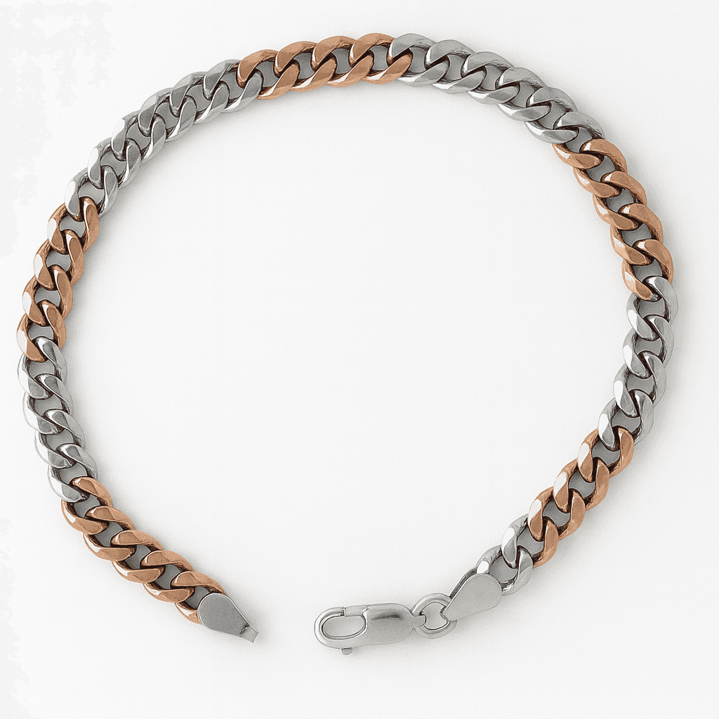 925 Sterling Silver Dual Tone Cuban Bracelet - Celestora - India - Rose Gold - - Bracelet for Men, Boys, Gift for Men, Brother, Boyfriend, Husband