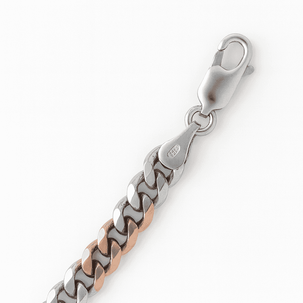 925 Sterling Silver Dual Tone Cuban Bracelet - Celestora - India - Rose Gold - - Bracelet for Men, Boys, Gift for Men, Brother, Boyfriend, Husband